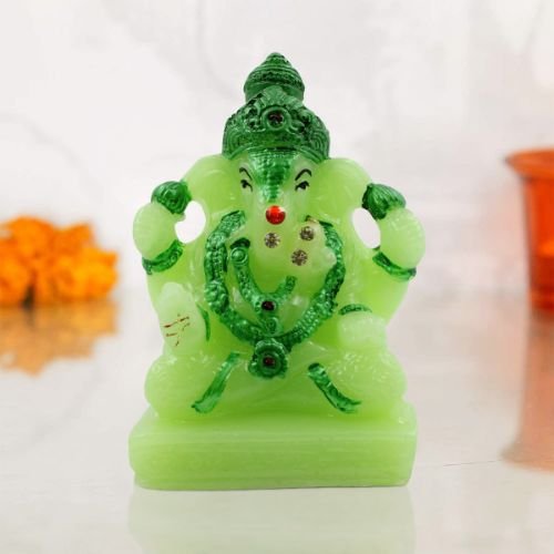 Car Dashboard Idols Small Lord Ganesha Sitting Idol Crystal Green Colour for Home Decor Home Decor Showpiece and Gifts by HomeDecorKart and Karigaari India