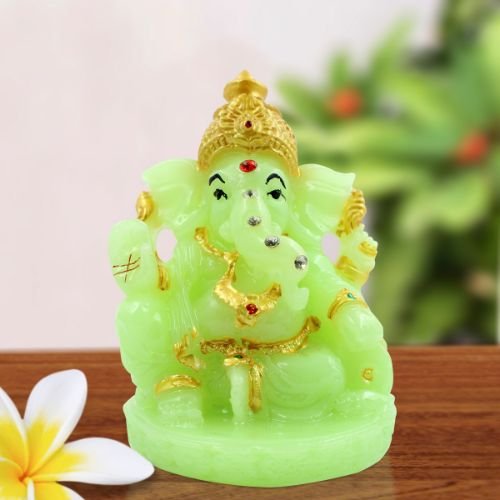 Car Dashboard Idols Lord Ganesha Wearing ornaments And Sitting Crystal Green Colour Idol for Home Decor Home Decor Showpiece and Gifts by HomeDecorKart and Karigaari India