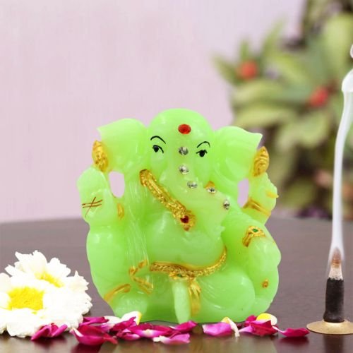 Car Dashboard Idols Lord Ganesha sitting Unique Crystal Green Colour Idol for Home Decor Home Decor Showpiece and Gifts by HomeDecorKart and Karigaari India