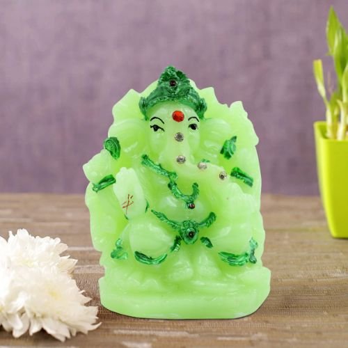 Home Decor Lord Ganesha sitting Unique Crystal Green Colour Idol with Dark Green Color Ornaments for Home Decor Home Decor Showpiece and Gifts by HomeDecorKart and Karigaari India