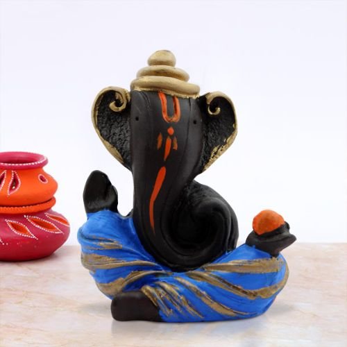 Car Dashboard Idols Unique Design Ganesh Idol Black Color with Blue Dhoti for Home Decor Home Decor Showpiece and Gifts by HomeDecorKart and Karigaari India