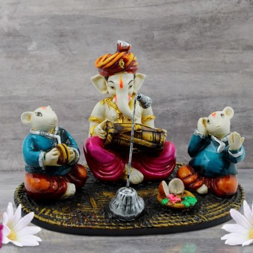 Ganesha Idols Lord Ganesha Playing Instrument With Mouse Idol for Home Decor Home Decor Showpiece and Gifts by HomeDecorKart and Karigaari India