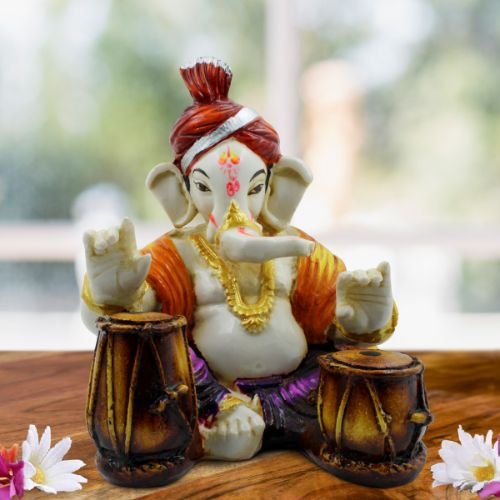 Ganesha Idols Lord Ganesha Playing Tabla Multicolor Idol for Home Decor Home Decor Showpiece and Gifts by HomeDecorKart and Karigaari India