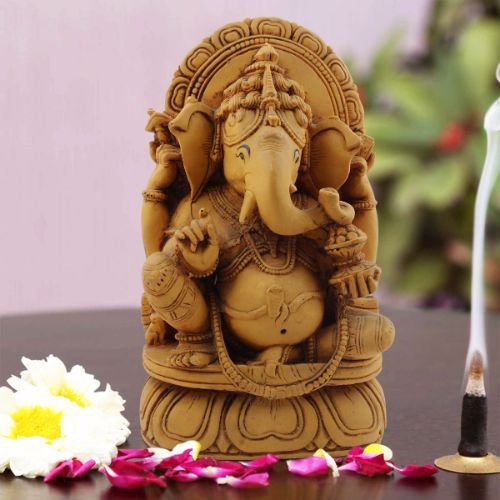 Ganesha Idols Lord Ganesha Sitting On Sihashan Brown Color Idol for Home Decor Home Decor Showpiece and Gifts by HomeDecorKart and Karigaari India