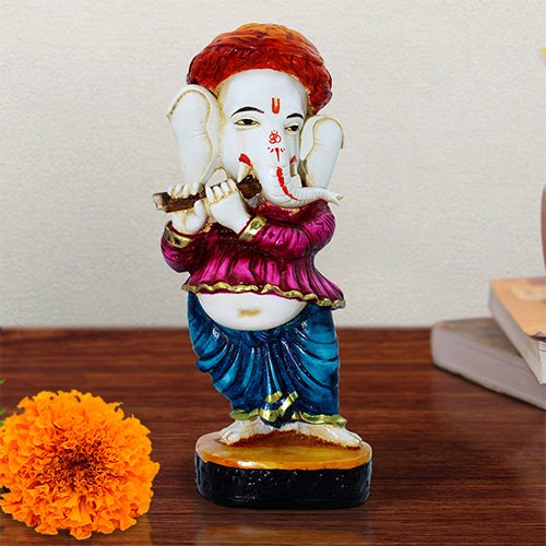 Ganesha Idols Lord Ganesha Standing Playing Flute multiolor Idol for Home Decor Home Decor Showpiece and Gifts by HomeDecorKart and Karigaari India