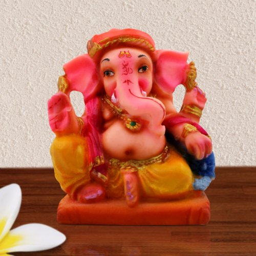 Car Dashboard Idols Lord Ganesha Sitting Red And Pink Color Idol for Home Decor Home Decor Showpiece and Gifts by HomeDecorKart and Karigaari India