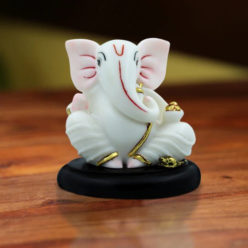 Car Dashboard Idols Unque Small Lord Ganesha Sitting With Mouse White Color Idol for Home Decor Home Decor Showpiece and Gifts by HomeDecorKart and Karigaari India