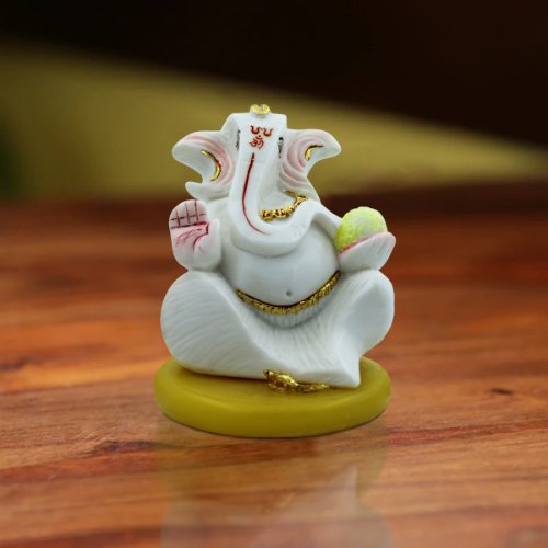 Car Dashboard Idols Lord Ganesha Idol White Color Unique Design Best for Home Decor Home Decor Showpiece and Gifts by HomeDecorKart and Karigaari India