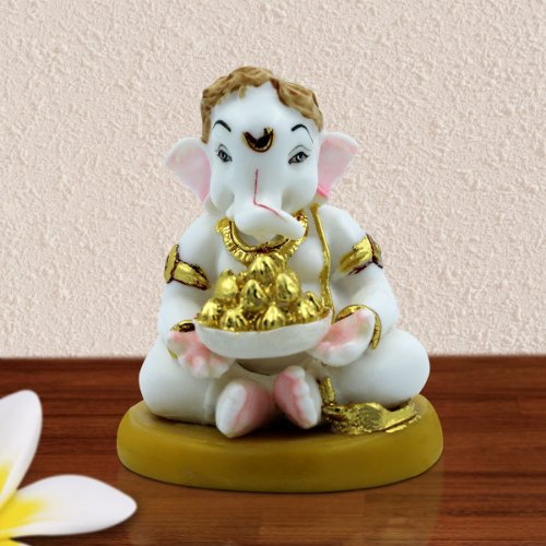 Car Dashboard Idols Lord Ganesha Idol Holding Modak Bowl Unique Design Best for Home Decor Home Decor Showpiece and Gifts by HomeDecorKart and Karigaari India