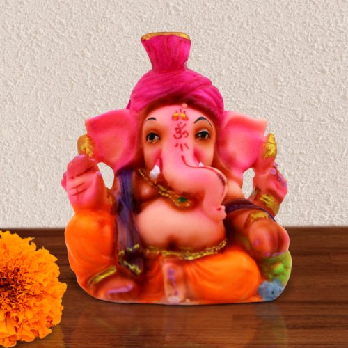 Car Dashboard Idols Lord Ganesha Sitting Idol Red & Pink Shade Color Best for Home Decor Home Decor Showpiece and Gifts by HomeDecorKart and Karigaari India