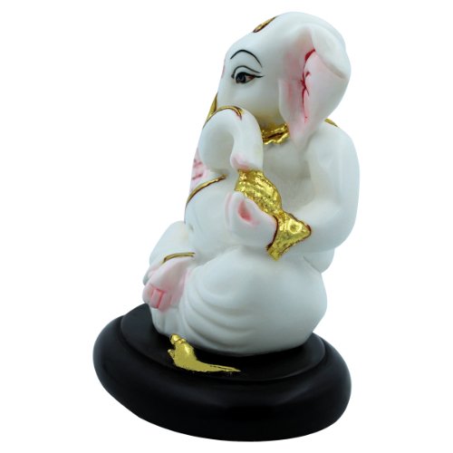 Car Dashboard Idols Lord Ganesha Sitting Idol Unique Design White Color Best for Home Decor Home Decor Showpiece and Gifts by HomeDecorKart and Karigaari India