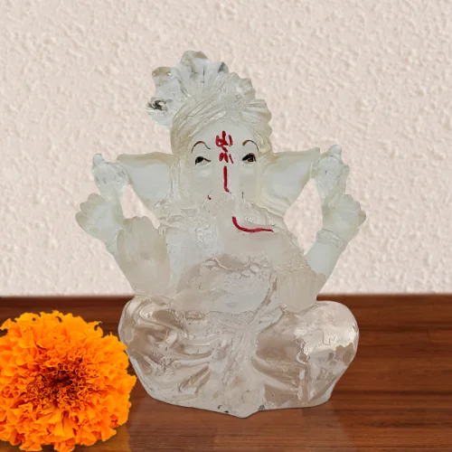 Car Dashboard Idols Lord Ganesha Sitting Idol Crystal White Transperent Color Best for Home Decor Home Decor Showpiece and Gifts by HomeDecorKart and Karigaari India