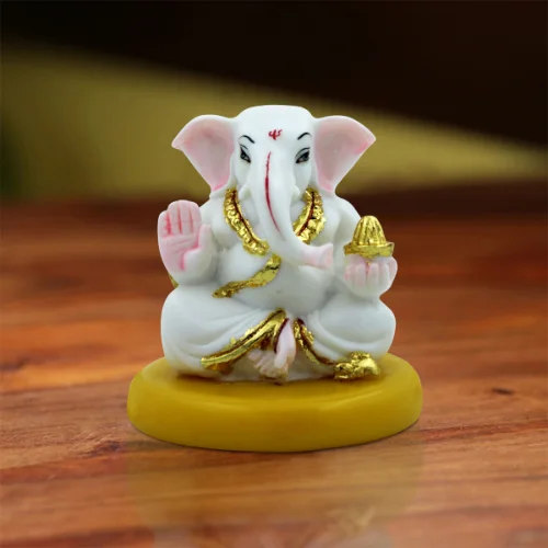 Car Dashboard Idols Lord Ganesha Sitting Idol With Holding Golden Color Modak Best for Home Decor Home Decor Showpiece and Gifts by HomeDecorKart and Karigaari India