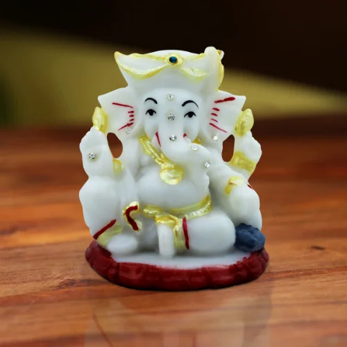 Car Dashboard Idols Lord Ganesha Sitting Idol Unique Design Best for Home Decor White Color Home Decor Showpiece and Gifts by HomeDecorKart and Karigaari India