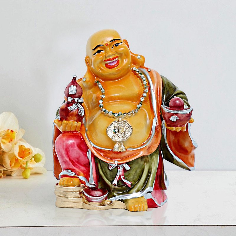 Buddha Idols Handcrafted Ployresin Laughing Lord Buddha Multicolour Statue Showpiece Home Decor/Office Decor/Spiritual Gift Home Decor Showpiece and Gifts by HomeDecorKart and Karigaari India