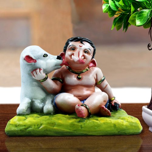 Ganesha Idols Lord Ganesha Sitting With Dog Idol Multicolor Best for Home Decor Home Decor Showpiece and Gifts by HomeDecorKart and Karigaari India