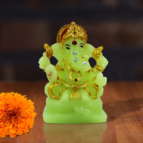 Car Dashboard Idols Lord Ganesha Sitting Idol Crystal Green Color Best for Home Decor Home Decor Showpiece and Gifts by HomeDecorKart and Karigaari India