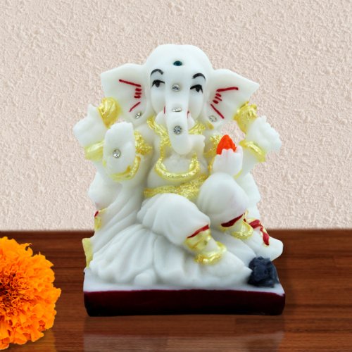 Car Dashboard Idols Unique Design Lord Ganesha Sitting White Color Idol Best for Home Decor Home Decor Showpiece and Gifts by HomeDecorKart and Karigaari India