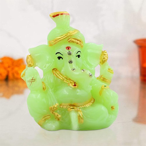 Car Dashboard Idols Unique Design Small Lord Ganesha Sitting Idol Crystal Green Color Best for Home Decor Home Decor Showpiece and Gifts by HomeDecorKart and Karigaari India