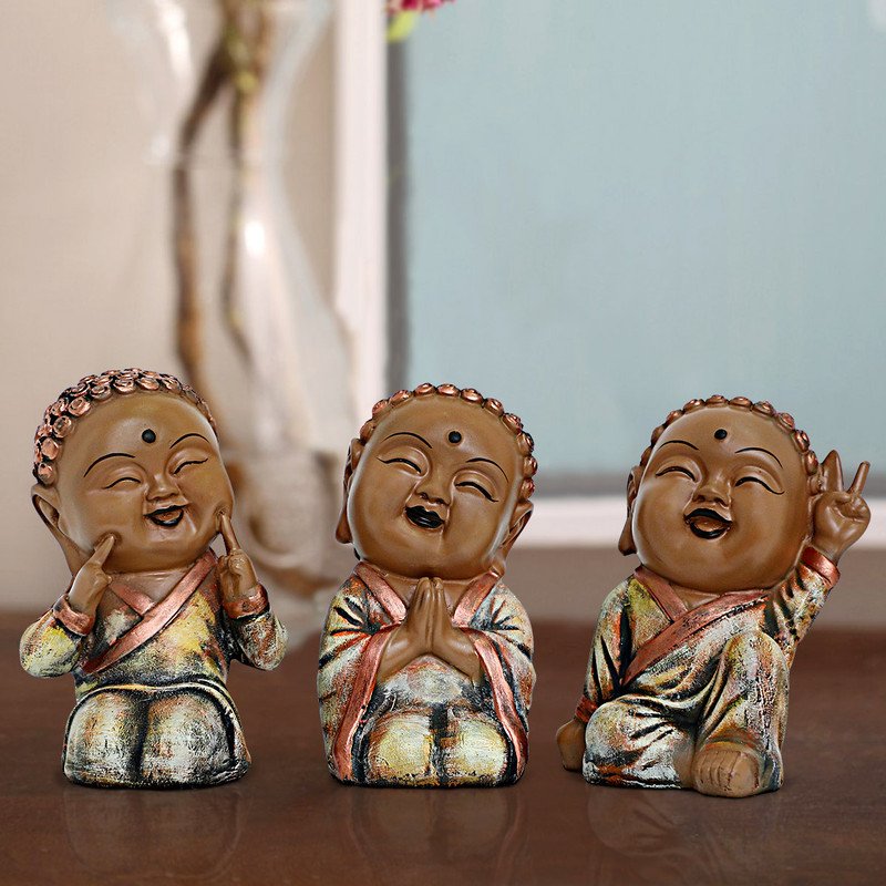 Buddha Idols Handcrafted Ployresin Lord Buddha  Three Multicolour Sitting Statues Showpiece Home Decor/Office Decor/Spiritual Gift Home Decor Showpiece and Gifts by HomeDecorKart and Karigaari India