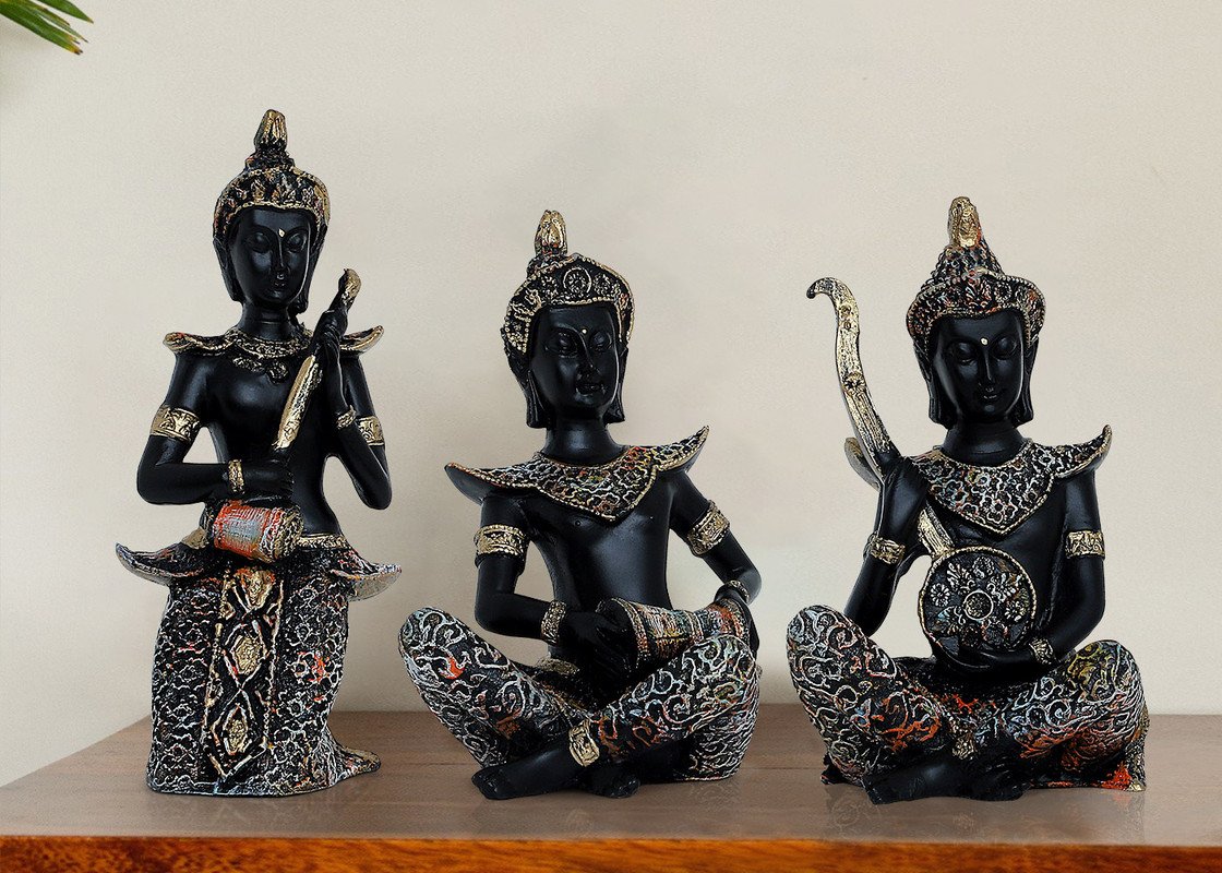 Buddha Idols Handcrafted Ployresin Lord Buddha Black Colour Statues Showpiece Home Decor/Office Decor/Spiritual Gift, Three Pieces Home Decor Showpiece and Gifts by HomeDecorKart and Karigaari India