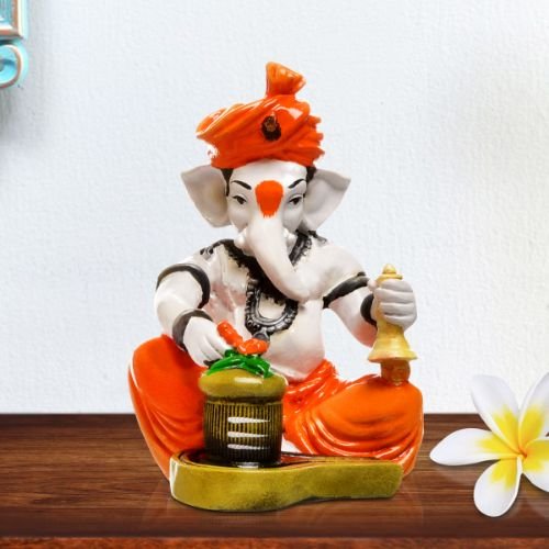 Ganesha Idols Unique Little Lord Ganesha Praying Lord Shiva Idol Orange Best for Home Decor Home Decor Showpiece and Gifts by HomeDecorKart and Karigaari India