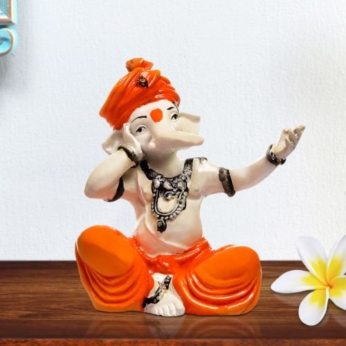 Ganesha Idols Unique Little Lord Ganesha Singing Idol Orange Best for Home Decor Home Decor Showpiece and Gifts by HomeDecorKart and Karigaari India