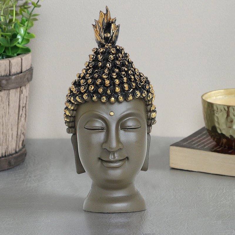 Buddha Idols Handcrafted Ployresin Lord Buddha Face Statue Showpiece Home Decor/Office Decor/Spiritual Gift, Grey Colour Home Decor Showpiece and Gifts by HomeDecorKart and Karigaari India