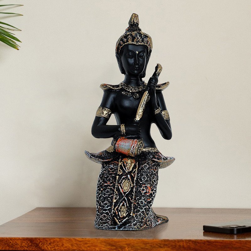 Buddha Idols Handcrafted Ployresin Lord Buddha Black Colour Standing Statue Showpiece Home Decor/Office Decor/Spiritual Gift Home Decor Showpiece and Gifts by HomeDecorKart and Karigaari India