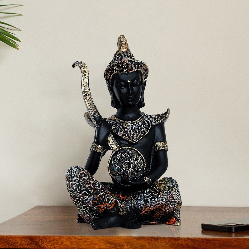 Buddha Idols Handcrafted Ployresin Lord Buddha Black Colour Standing Statue Showpiece Home Decor/Office Decor/Spiritual Gift Home Decor Showpiece and Gifts by HomeDecorKart and Karigaari India