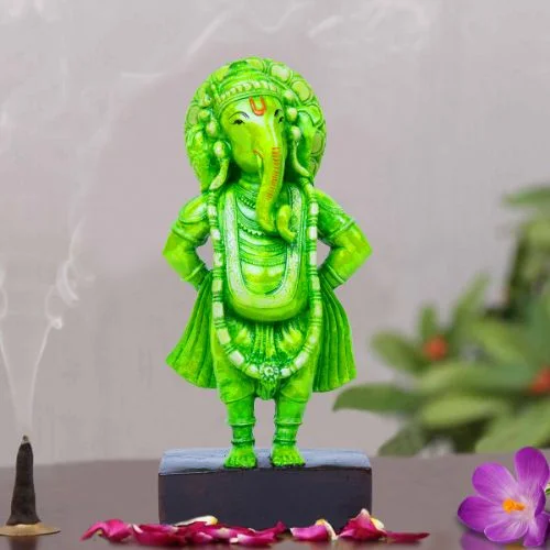 Ganesha Idols Unique Design Little Lord Ganesha Standing Green Color Best Item for Home Decor Home Decor Showpiece and Gifts by HomeDecorKart and Karigaari India