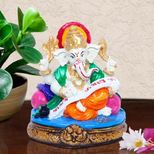 Ganesha Idols Unique Design Little Lord Ganesha Sitting On Sihansan Multicolor Best Item for Home Decor Home Decor Showpiece and Gifts by HomeDecorKart and Karigaari India