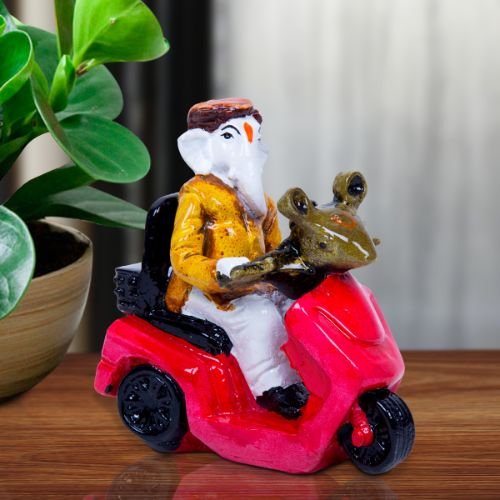 Ganesha Idols Unique Design Lord Ganesh Riding Red Scooter Best Item for Home Decor Home Decor Showpiece and Gifts by HomeDecorKart and Karigaari India