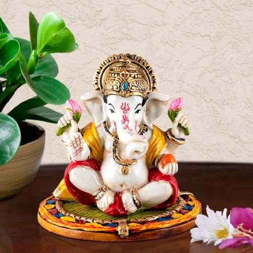 Ganesha Idols Unique Design Lord Ganesh Sitting Wearing Golden Crown Best Item for Home Decor Home Decor Showpiece and Gifts by HomeDecorKart and Karigaari India