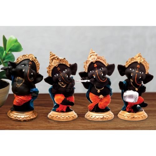 Ganesha Idols Unique Design Four Little Lord Ganesha Playing Instruments Idol Black Best Item for Home Decor Home Decor Showpiece and Gifts by HomeDecorKart and Karigaari India