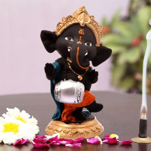 Ganesha Idols Unique Design Little Lord Ganesha Playing Instruments Idol Black Color Best Item for Home Decor Home Decor Showpiece and Gifts by HomeDecorKart and Karigaari India