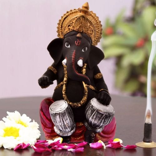 Ganesha Idols Unique Design Little Lord Ganesha Playing Tabla Idol Black Color Best Item for Home Decor Home Decor Showpiece and Gifts by HomeDecorKart and Karigaari India