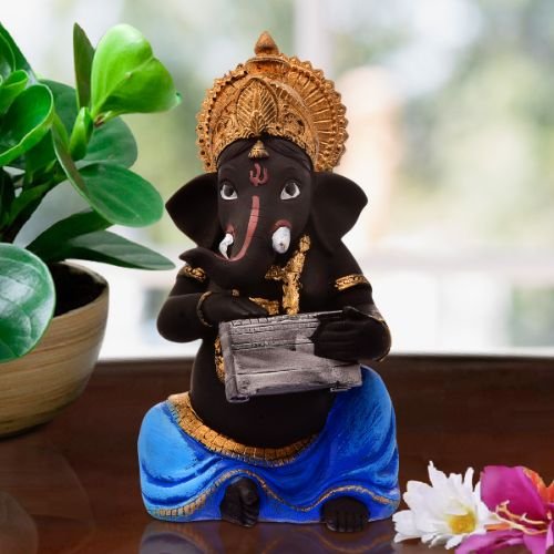 Ganesha Idols Unique Little Lord Ganesha Playing Instruments Idol Black Color Best Item for Home Decor Home Decor Showpiece and Gifts by HomeDecorKart and Karigaari India