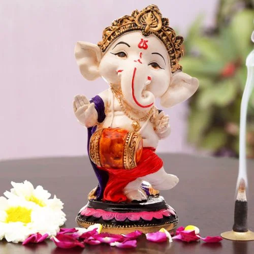 Ganesha Idols Unique Little Lord Ganesha Playing Dhol Idol Black Multicolor Best Item for Home Decor Home Decor Showpiece and Gifts by HomeDecorKart and Karigaari India