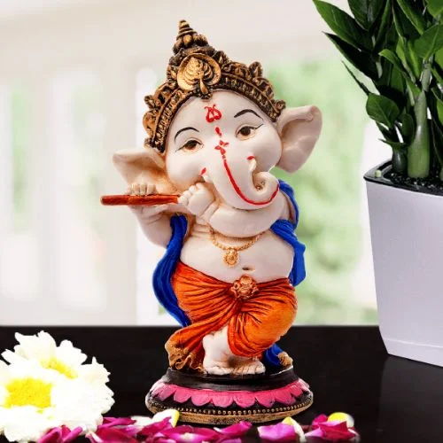 Ganesha Idols Unique Lord Ganesha Idol Standing & Playing Flute Best Item for Home Decor Multicolor Home Decor Showpiece and Gifts by HomeDecorKart and Karigaari India