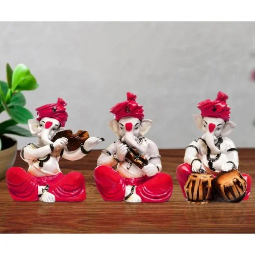 Ganesha Idols Unique Design Three Lord Ganesha Playing Instruments Idol Pink Best Item for Home Decor Home Decor Showpiece and Gifts by HomeDecorKart and Karigaari India