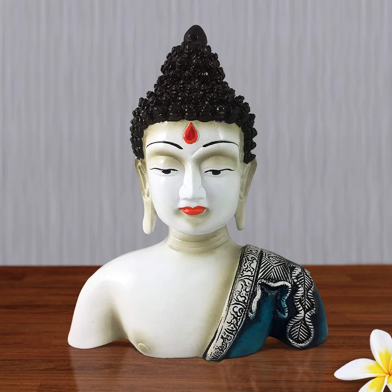 Buddha Idols Handcrafted Ployresin Lord Buddha White Colour Statue Upto The Shoulder Showpiece Home Decor/Office Decor/Spiritual Gift Home Decor Showpiece and Gifts by HomeDecorKart and Karigaari India