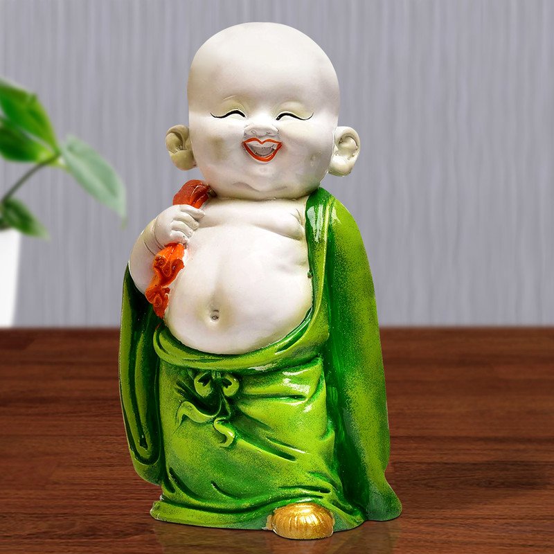 Buddha Idols Handcrafted Ployresin Lord Buddha Multicolour Laughing And Standing Statue Showpiece Home Decor/Office Decor/Spiritual Gift Home Decor Showpiece and Gifts by HomeDecorKart and Karigaari India