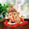 Lord Ganesha Sleeping With Mouse Idol Best & Unique Design Red Color for Home Decor