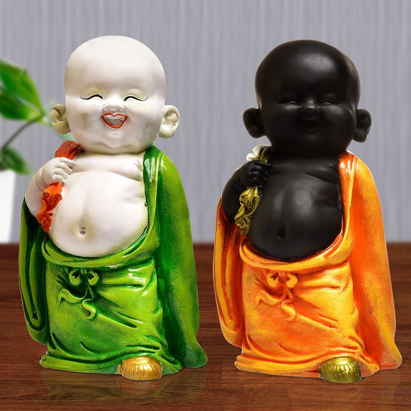 Buddha Idols Handcrafted Ployresin Lord Buddha Multicolour Standing Statues Showpiece Home Decor/Office Decor/Spiritual Gift, Two Pieces Home Decor Showpiece and Gifts by HomeDecorKart and Karigaari India