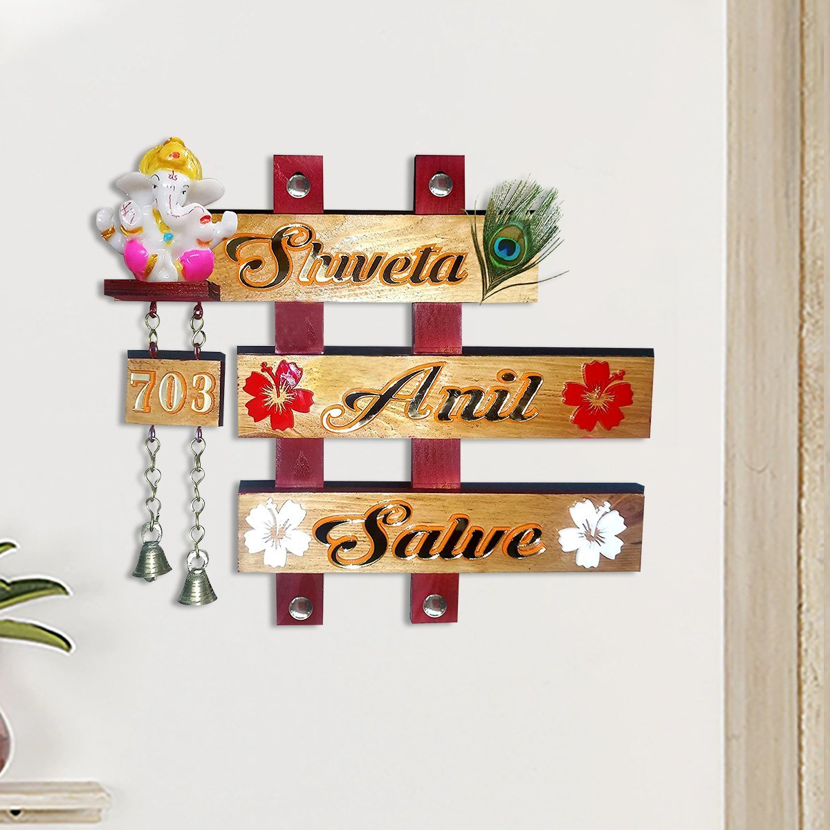 Home Decor Family Durable Stylish Wooden Name Plate for Office Beautiful Home Decor Home Decor Showpiece and Gifts by HomeDecorKart and Karigaari India