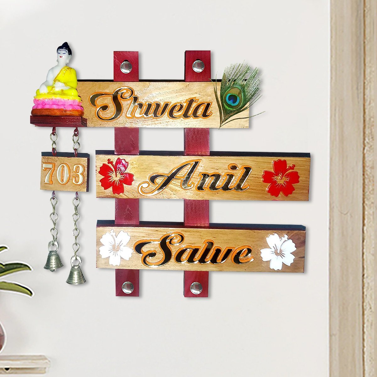 Home Decor Family Beautiful Sturdy Wooden Name Plate for Office Durable Custom Home Decor Showpiece and Gifts by HomeDecorKart and Karigaari India