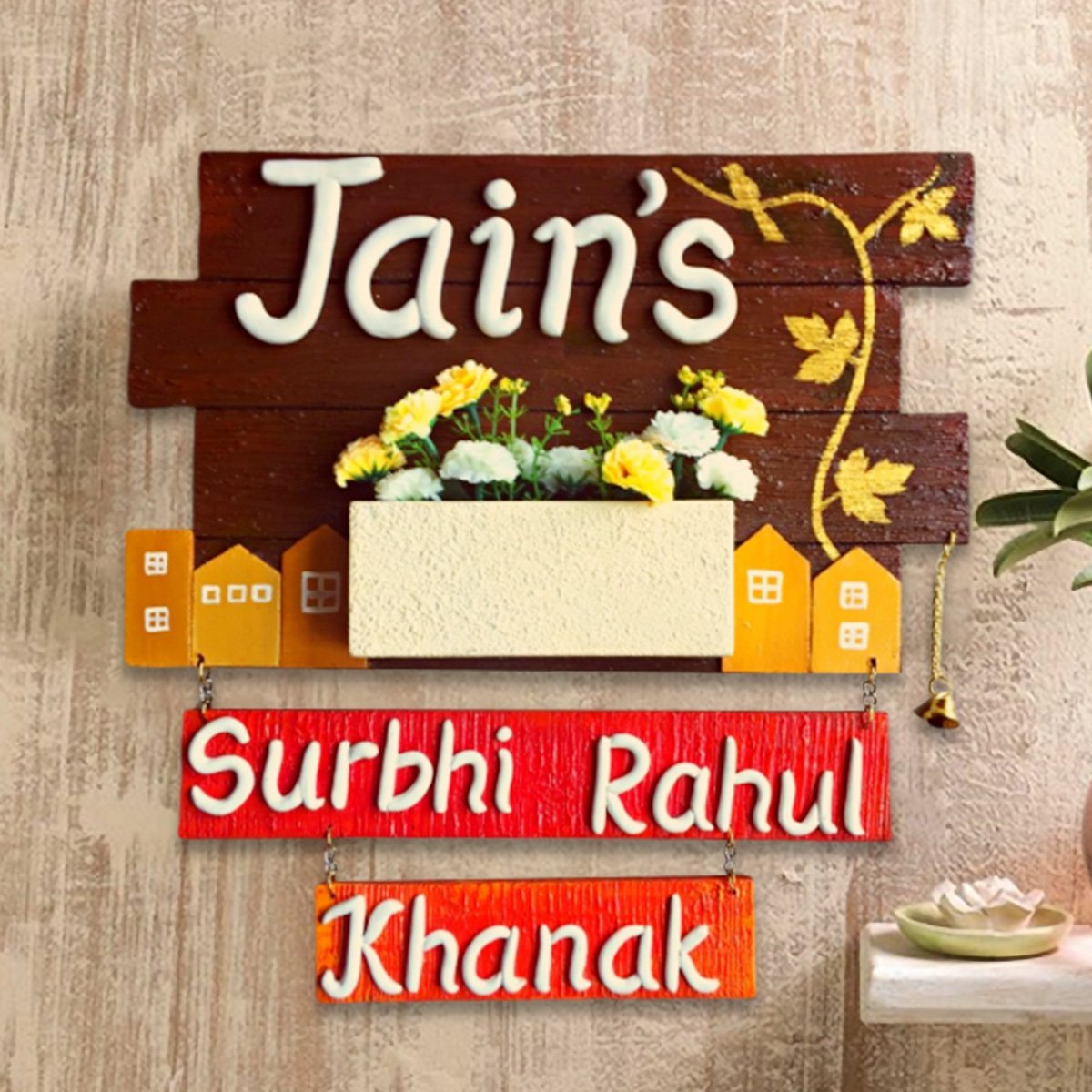 Home Decor Durable Beautiful Planter Wooden Name Plate for Home Office Personalized Home Decor Showpiece and Gifts by HomeDecorKart and Karigaari India