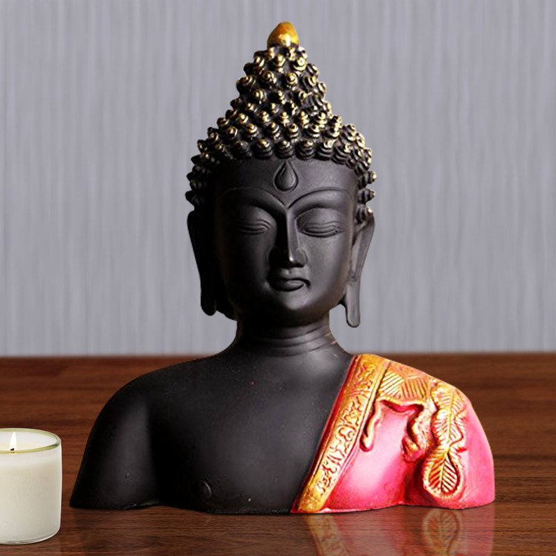 Buddha Idols Handcrafted Ployresin Lord Buddha Black Colour Statue Upto Shoulder Showpiece Home Decor/Office Decor/Spiritual Gift Home Decor Showpiece and Gifts by HomeDecorKart and Karigaari India