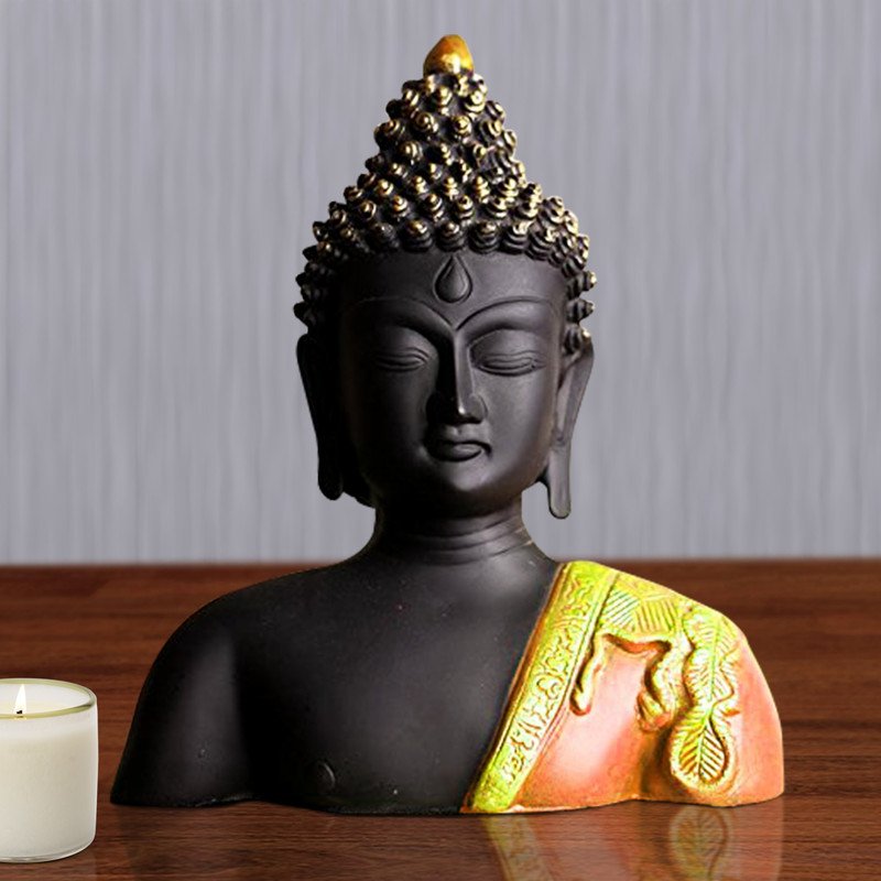 Buddha Idols Handcrafted Ployresin Lord Buddha Statue Upto Shoulder Showpiece Home Decor/Office Decor/Spiritual Gift, Black Home Decor Showpiece and Gifts by HomeDecorKart and Karigaari India